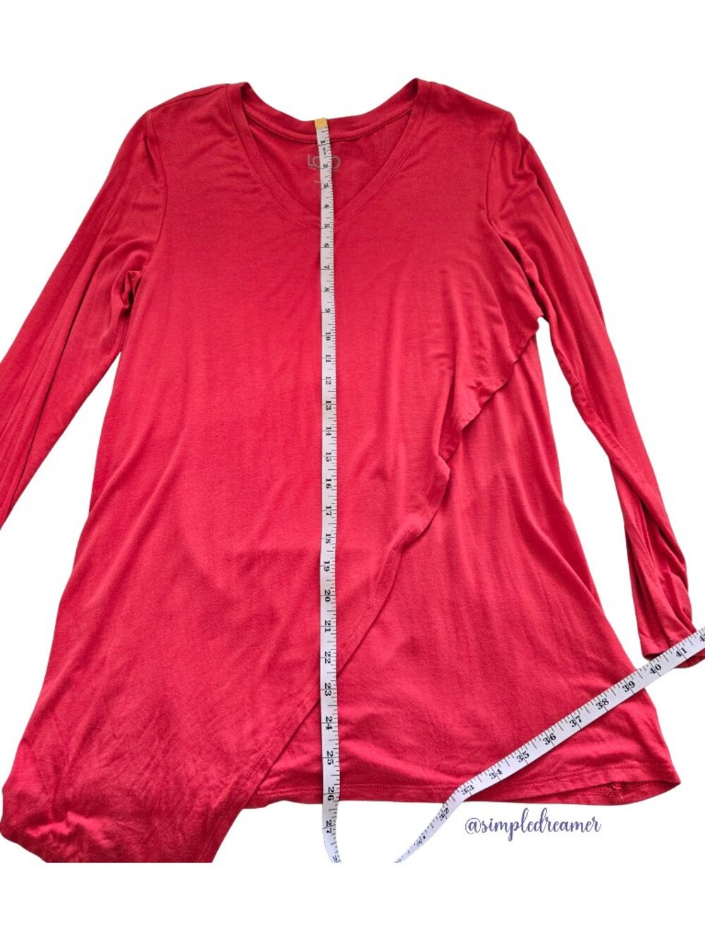 LOGO Lori Goldstein V-Neck Asymmetric Overlay Knit Top Blood Orange XS - Picture 12 of 13